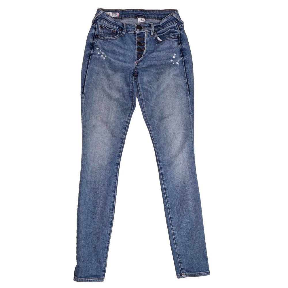 True Religion Jennie Women Jeans Size 24 Blue Super Skinny Low Rise Button Fly
